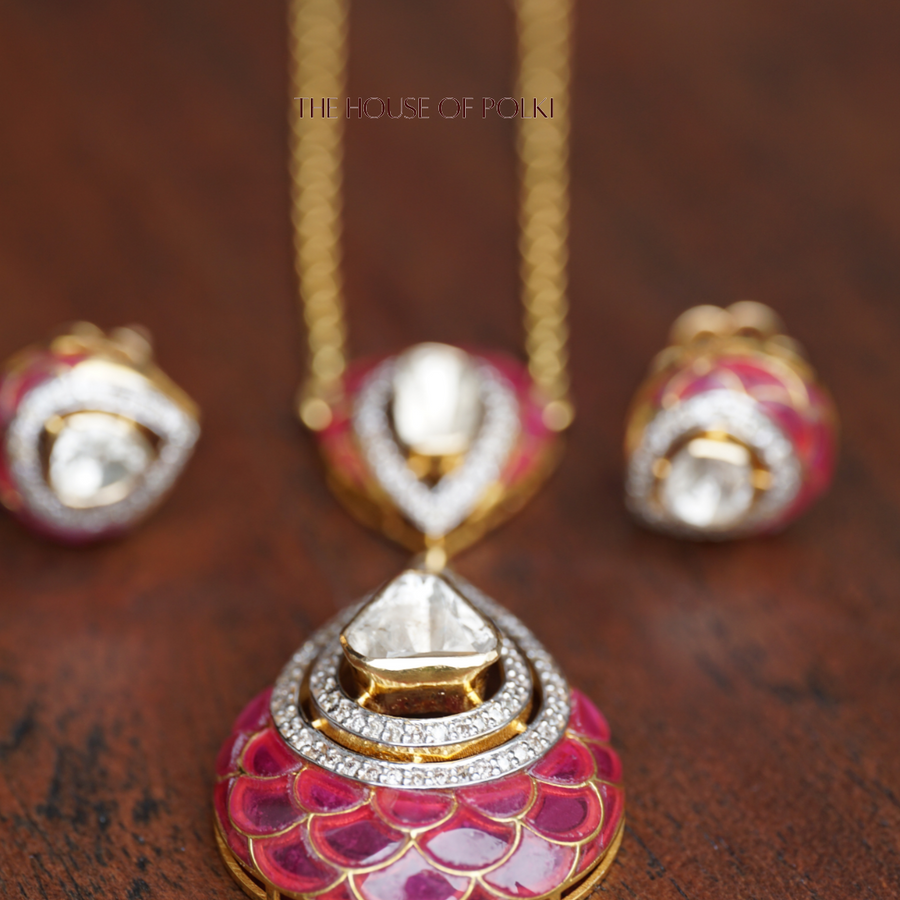 Rosebud Polki Pendant Set