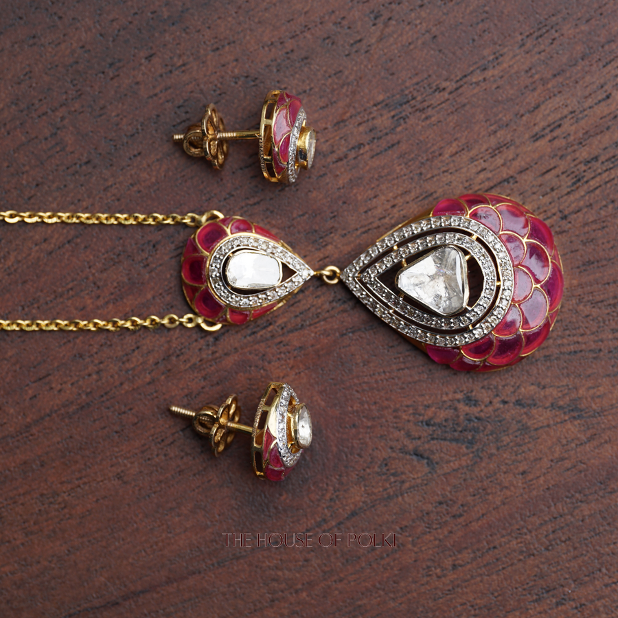 Rosebud Polki Pendant Set