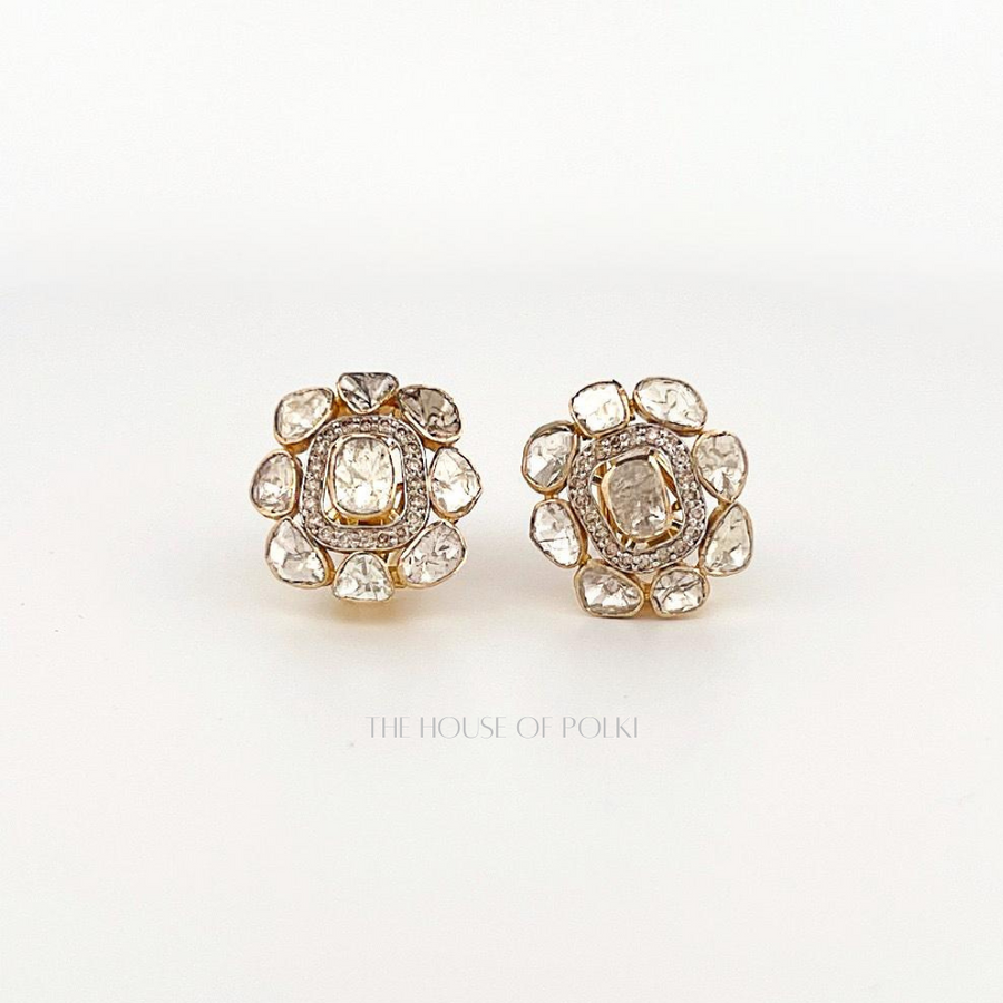 Square Polki Diamond Studs